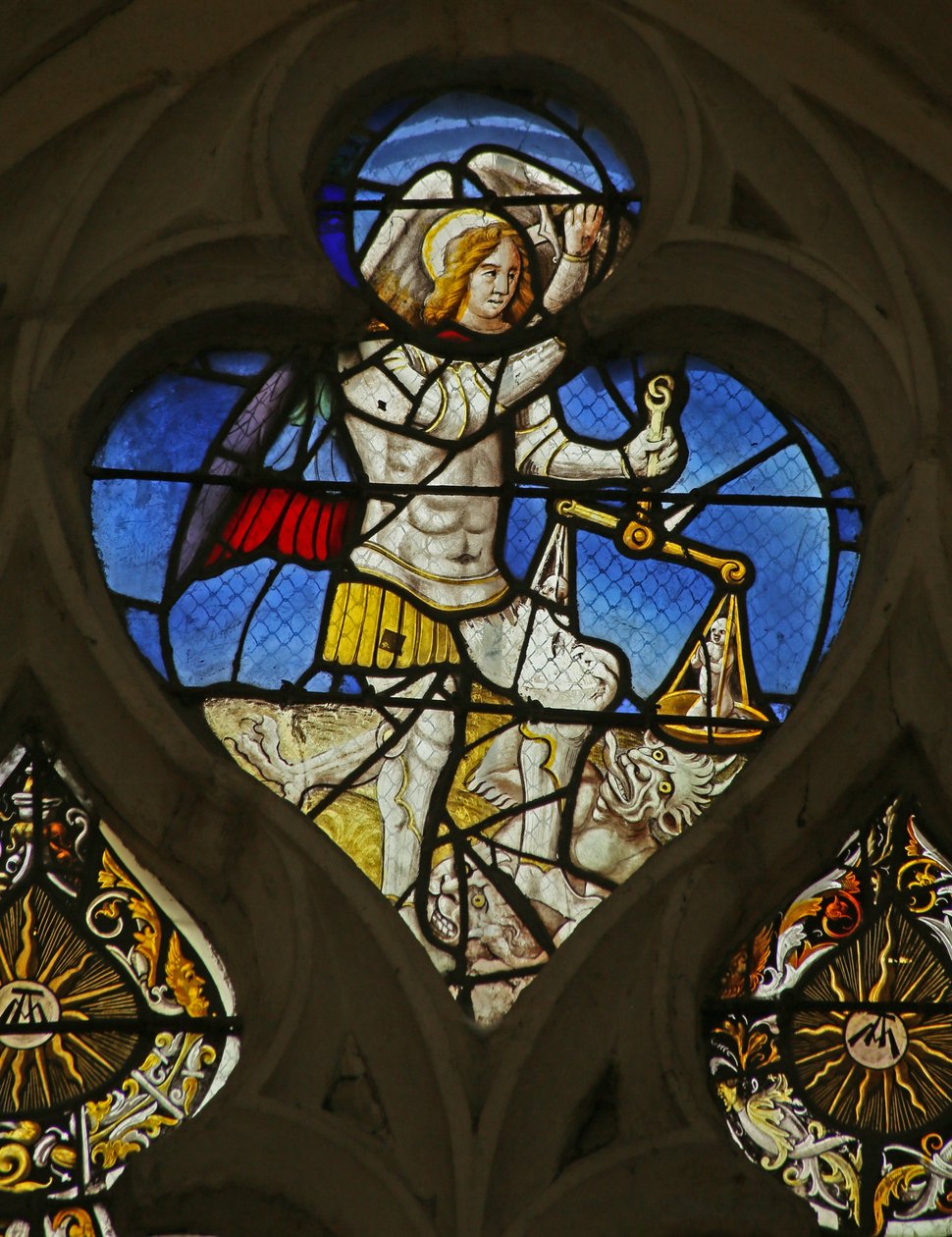 St Michael väger själar och trampar på en djävul av French School