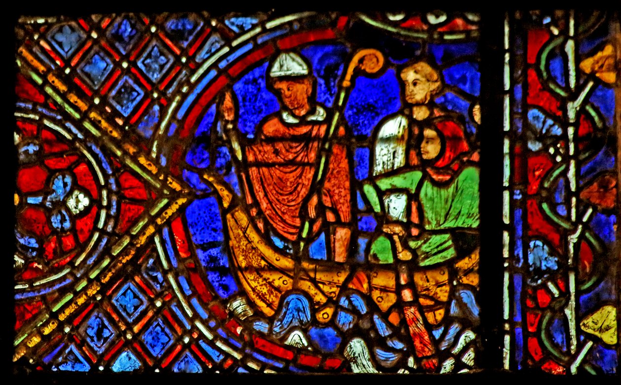 St Nicholas: säger åt pilgrimer att kasta kolven i havet. (w29a) av French School