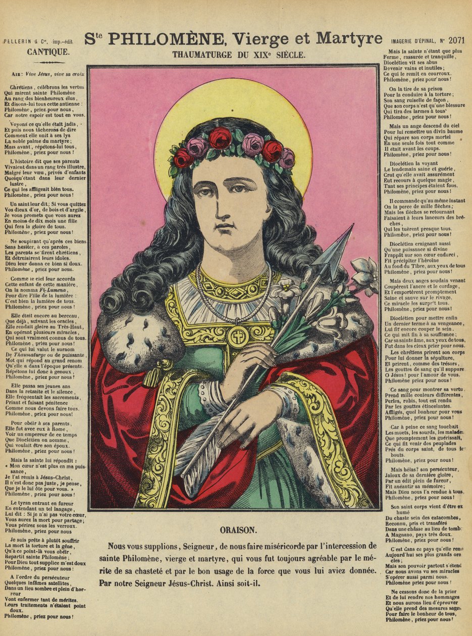S:ta Philomena, jungfru och martyr (färglitografi) av French School