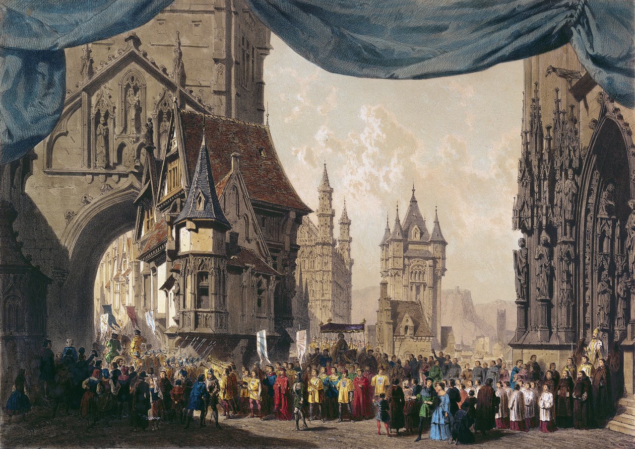 Scenografi för akt I av La Juive, framfördes första gången på Parisoperan den 23 februari 1835 (wc på papper) av French School