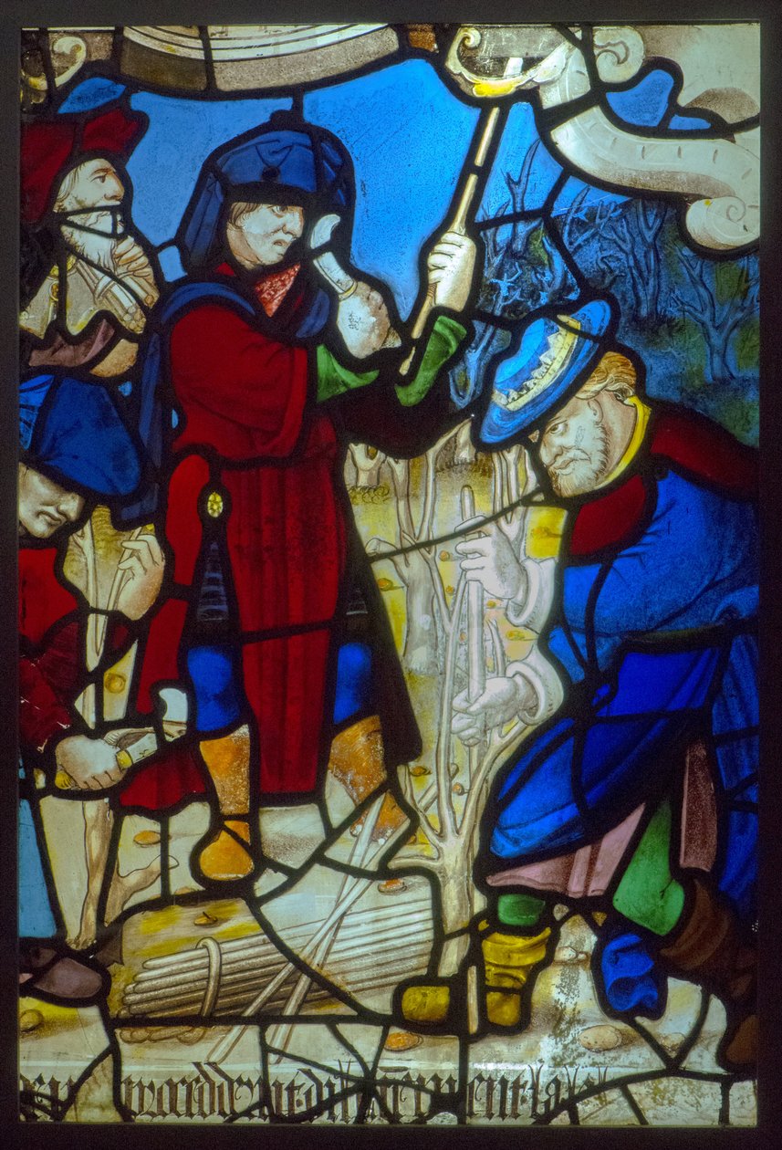 Målat glas, profeterna som hugger vinrankan (tema för den mystiska pressen runt 1540) av French School