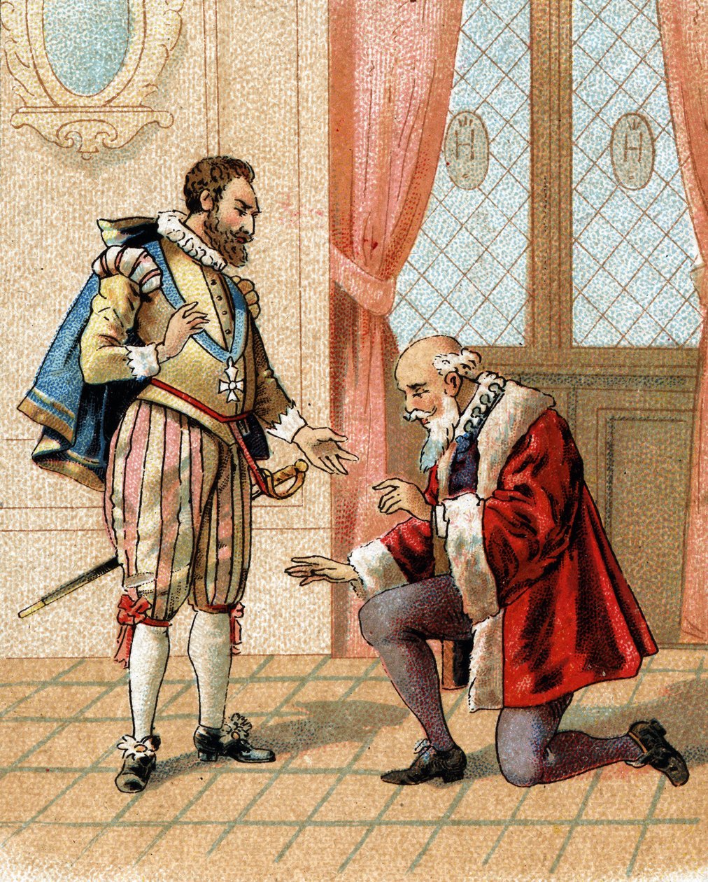 Stå upp, min vän, dina fiender kommer att säga att jag förlåter dig sa kung Henrik IV till Maximilian av Bethune (hertig av Sully) (1559-1641) 1598 som hade knäböjt efter en livlig diskussion. av French School