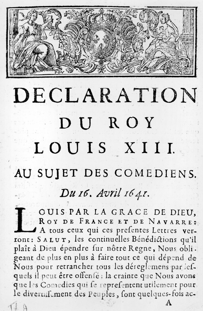 Uttalande av Ludvig XIII (1601-43) om komikerna, 16 april 1641 av French School