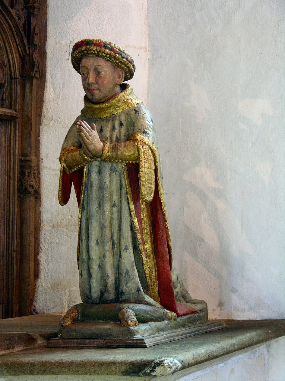 Staty av Jean V, hertig av Bretagne (polykromt trä) av French School