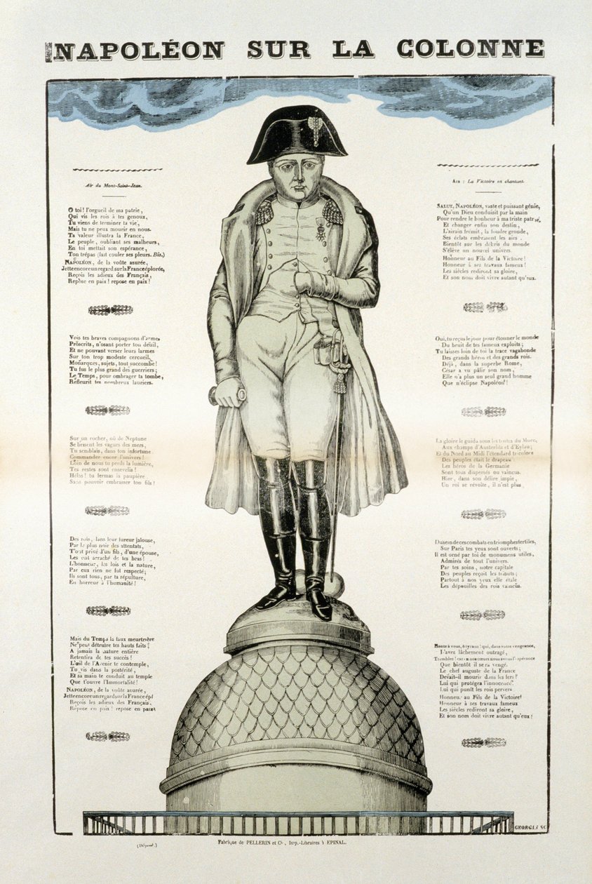 Staty av Napoleon I Bonaparte (1769-1821) på Vendome-kolonnen i Paris. Bild på Epinal av French School