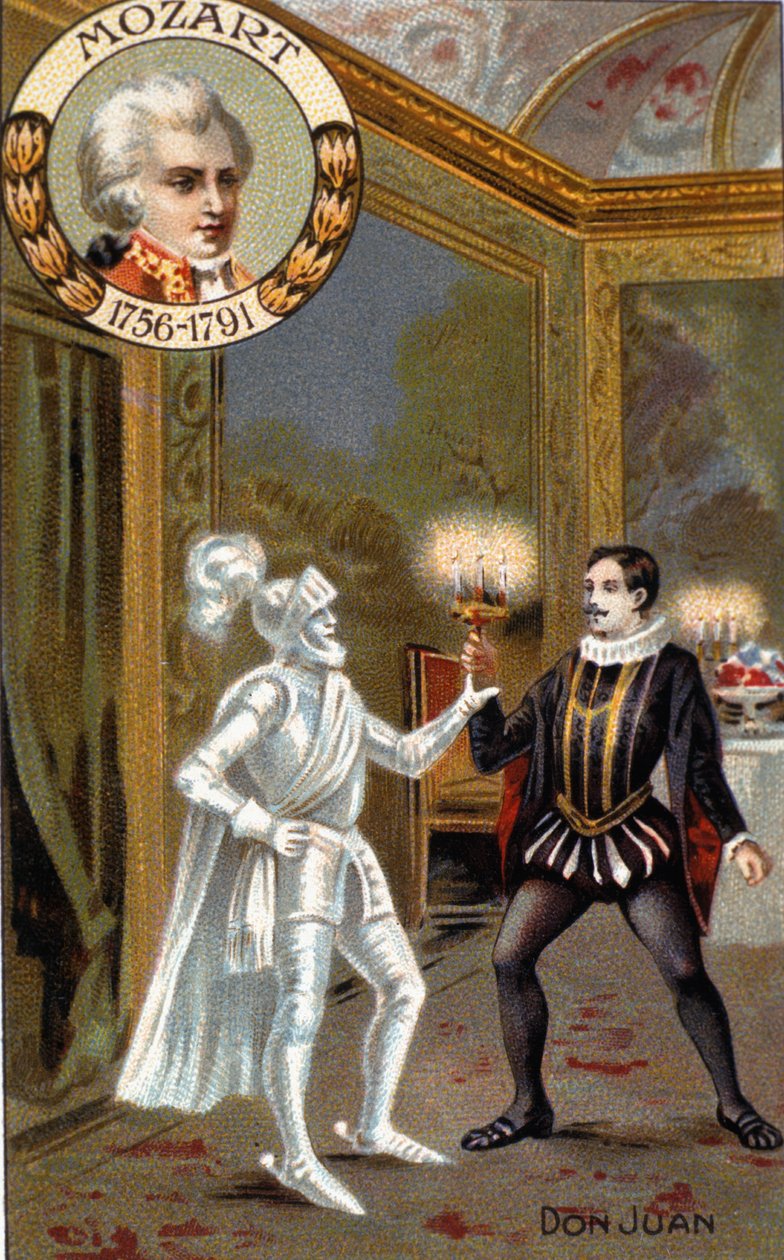 Staty av Commendatore, scen ur "Don Giovanni" (färglitografi) av French School