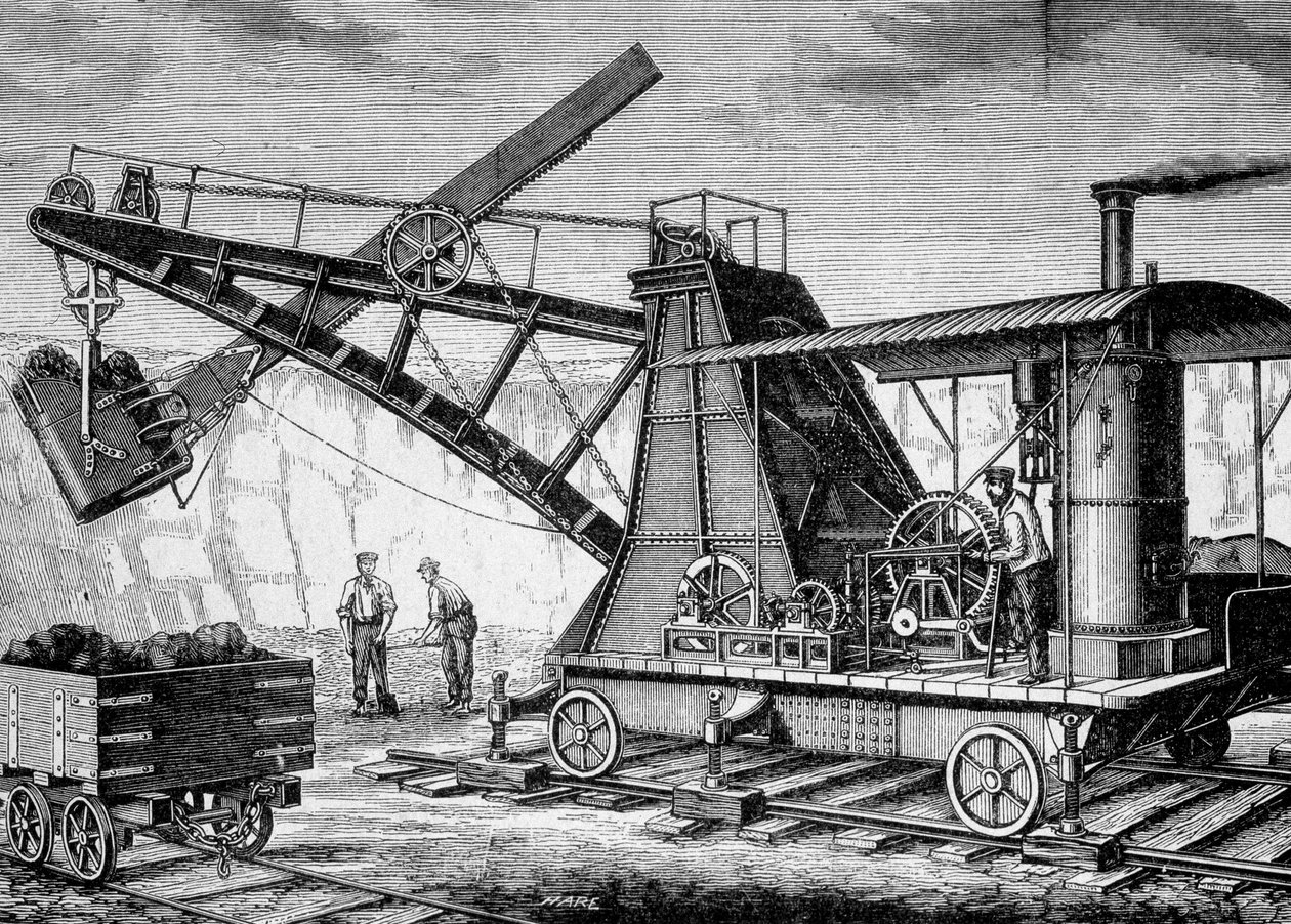 Steam Terrassier av Ruston och Proctor - i "" Album of Science; berömda forskare; Stora upptäckter””” 1896. av French School