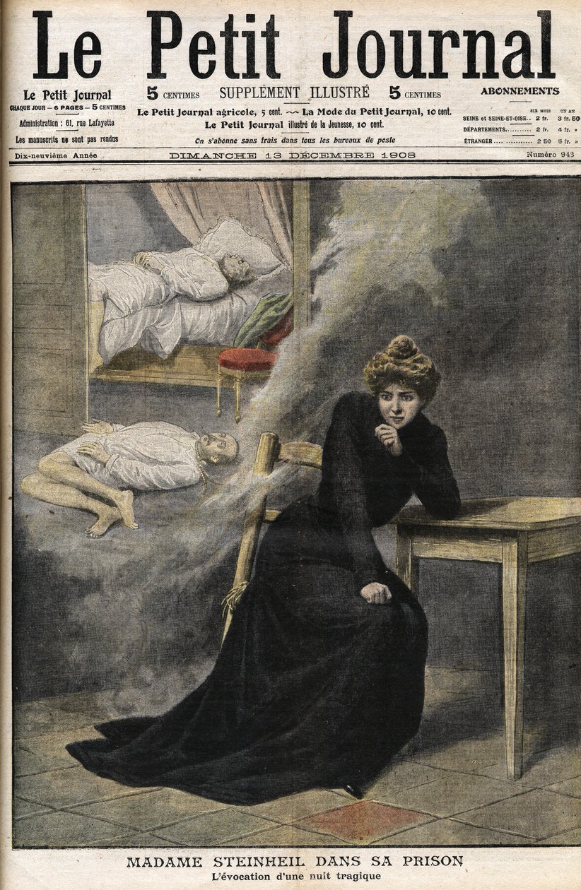 Fall Steinheil: Marguerite Steinheil (1869-1954) i sitt fängelse - Le Petit Journal, december 1908 (gravyr) av French School