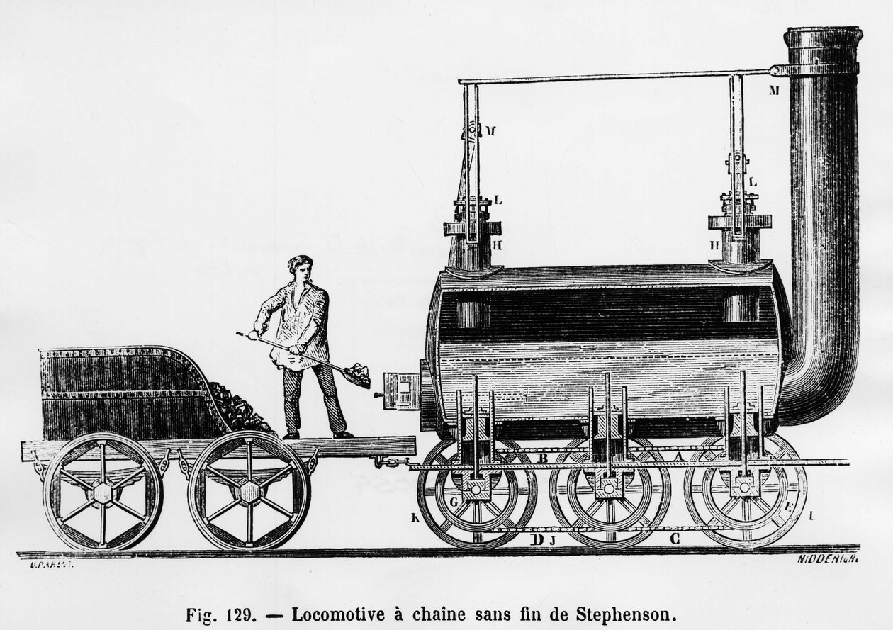 Stephensons Endless Chain Locomotive - i "The Wonders of Science, av L. Figuier av French School