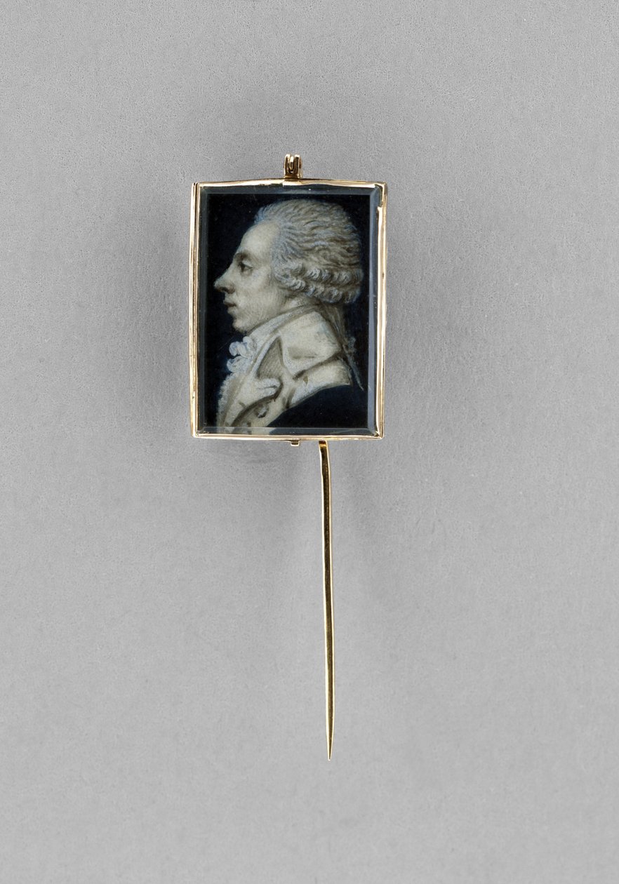 Stickpin with Portrait of a Man, ca 1780 (akvarell på elfenben, gesso, veläng, 23 k guld, hår och glas) av French School