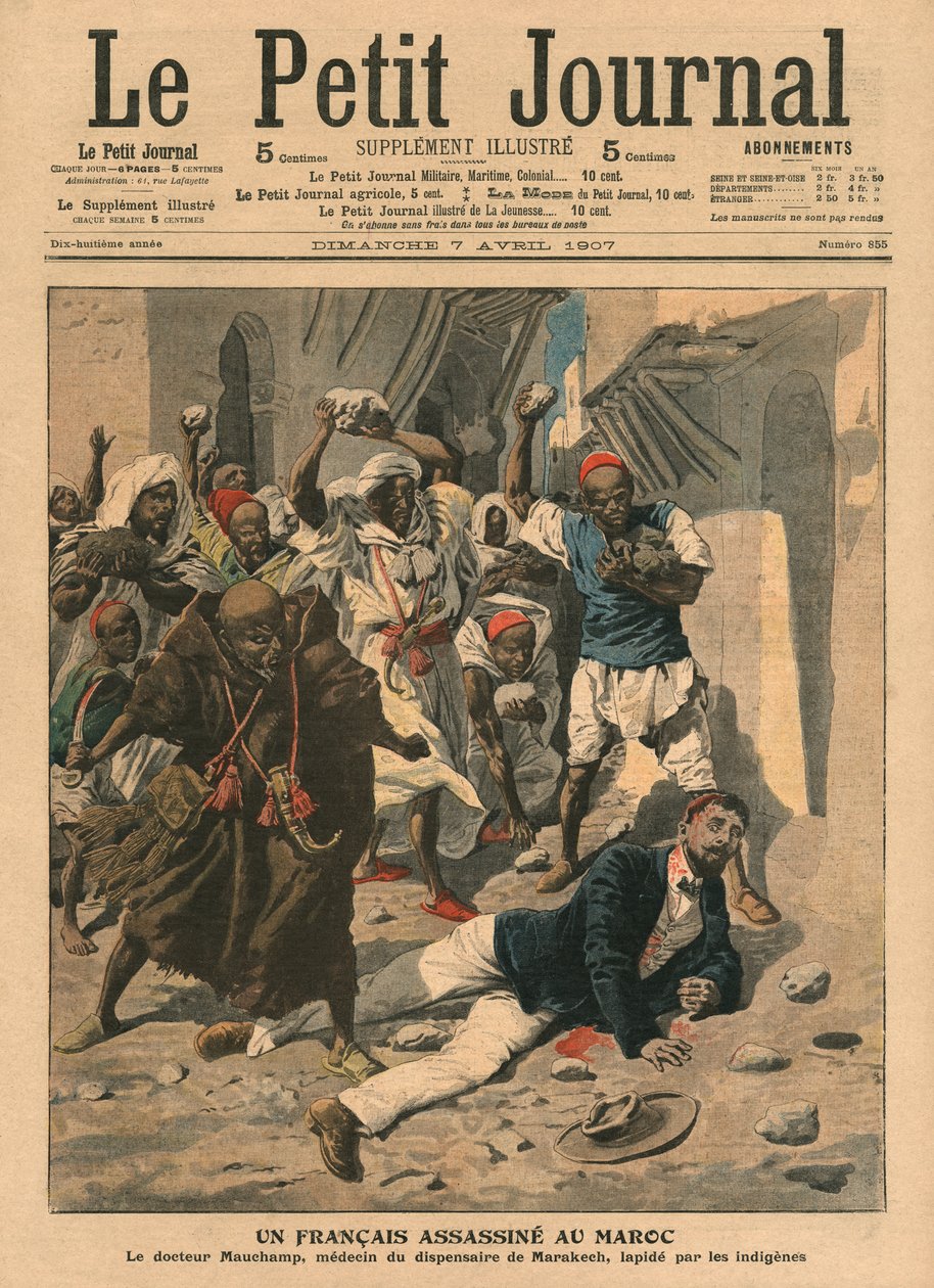 Stening av den franske läkaren Mauchamp i Marocko, illustration från 