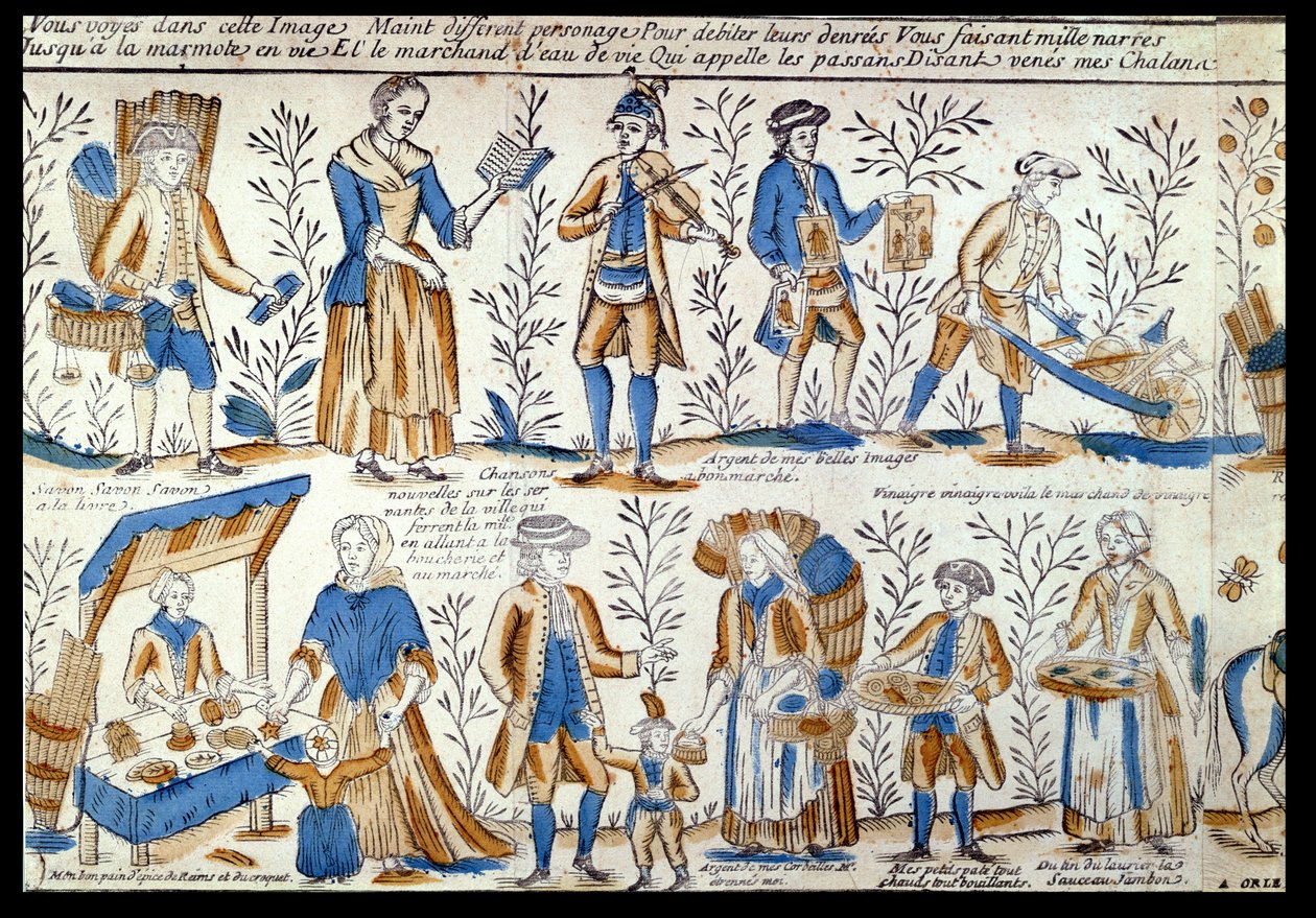 Gatuhandlare på 1700-talet av French School