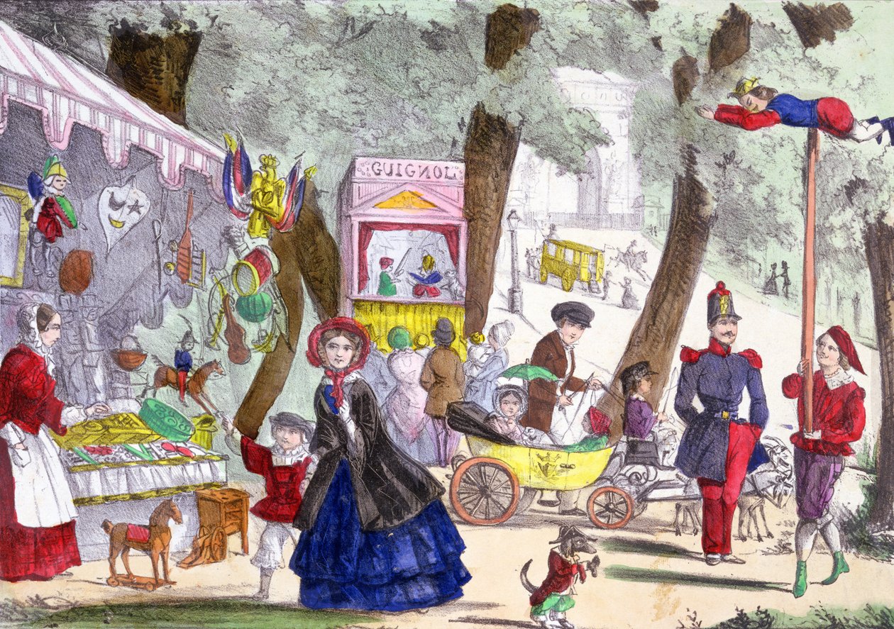 Gatuscener på Champs Elysees, 1800-talet av French School