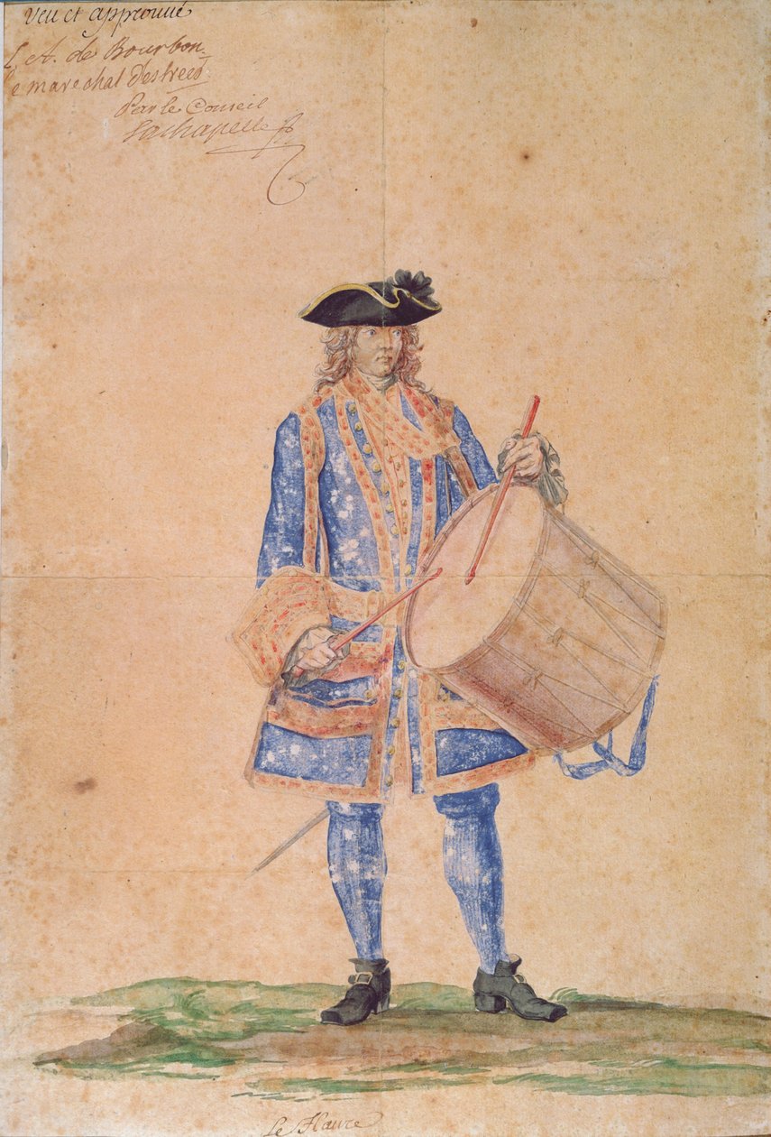 Studie av uniformen för en sjökapten stationerad i Le Havre, 1718 (penna, kroppsfärg och wc på brunt papper) av French School