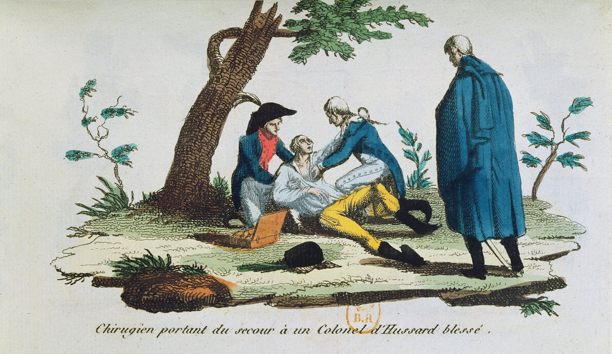 Kirurg opererar en överste av husarerna på slagfältet av French School