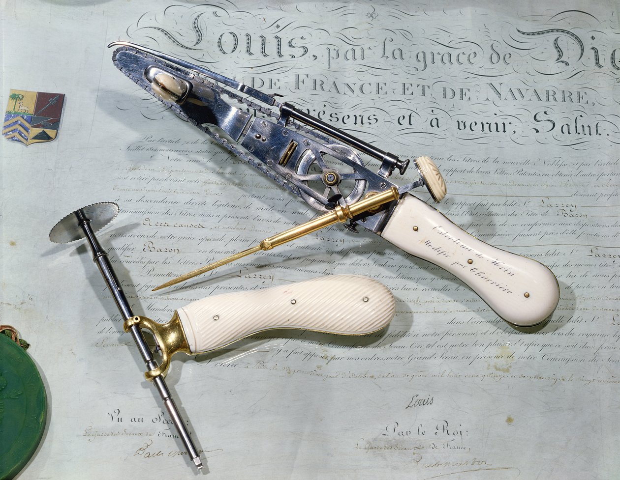 Kirurgiska instrument som användes för amputation vid tiden av baron Dominique Jean Larrey (1766-1842) av French School