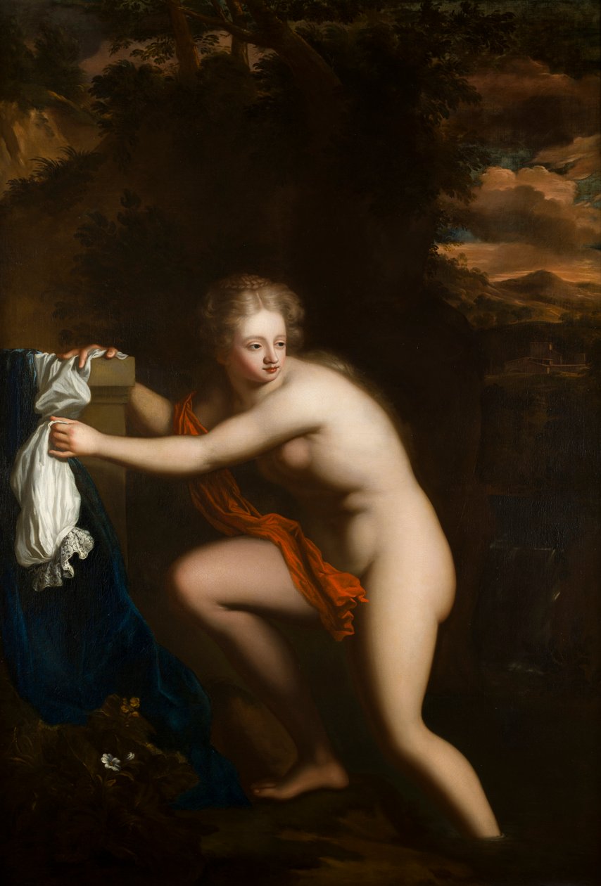 Susannah at her Bath, ca 1600-99 (olja på duk) av French School