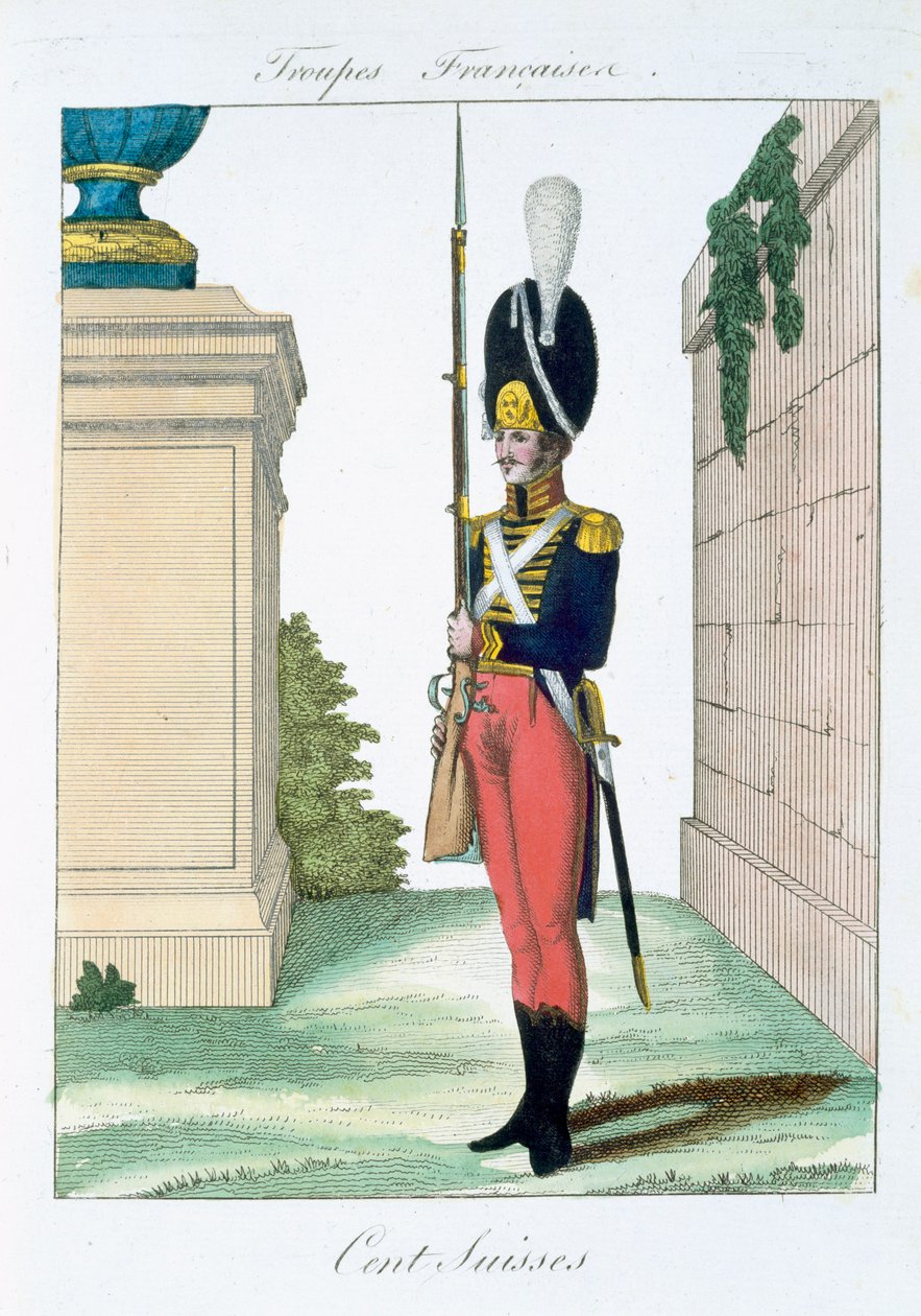 Swiss Centurian, från Troupes Francaises, pub. i Basset, Paris, ca 1790 av French School