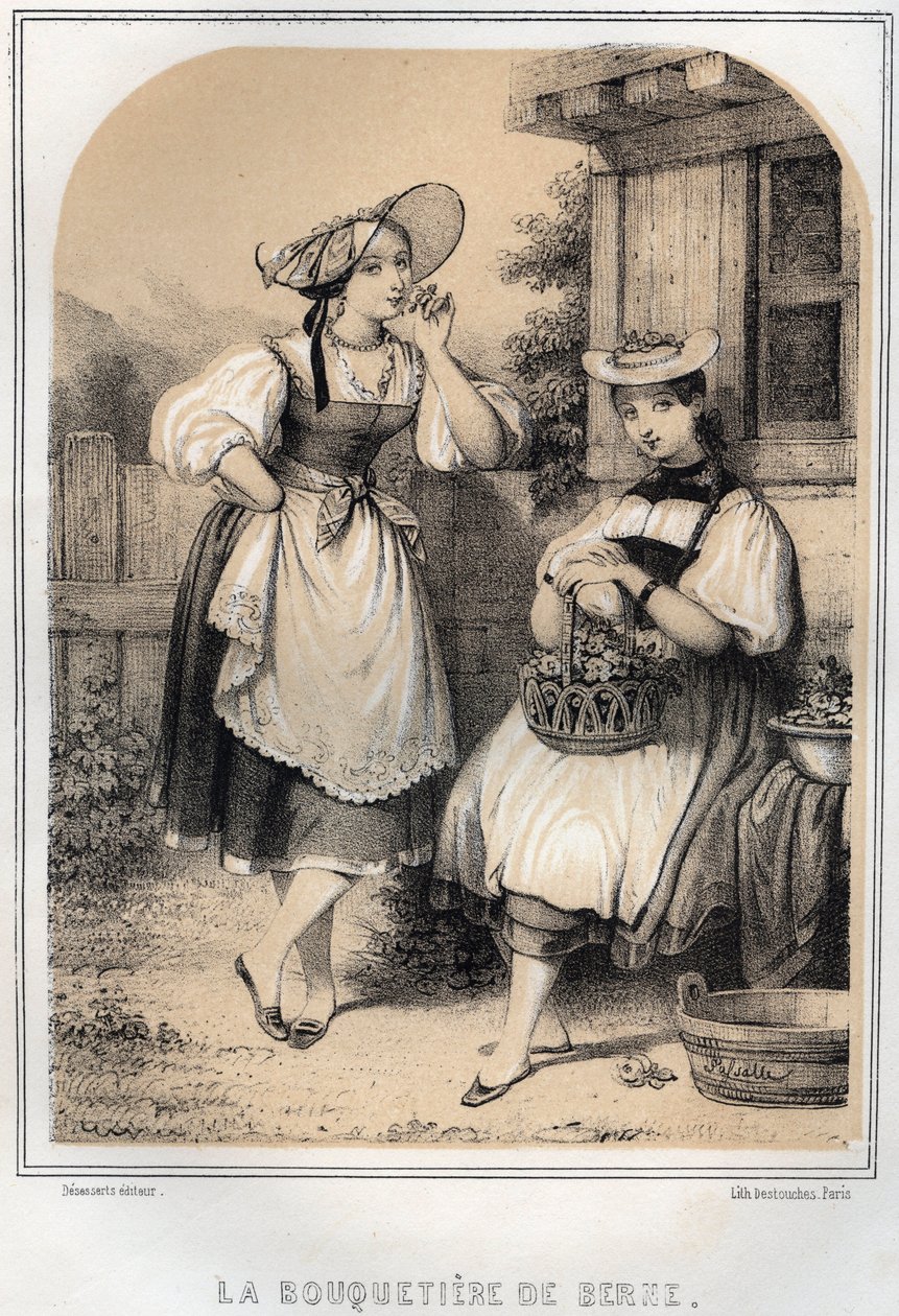 Schweiziska kostymer - Berns stenbock - gravyr i "THE SOURIS DE MON ONCLE MEMORIES ET RECITS DE Voyages" av MORING MICHEL - Slutet av 1800-talet av French School
