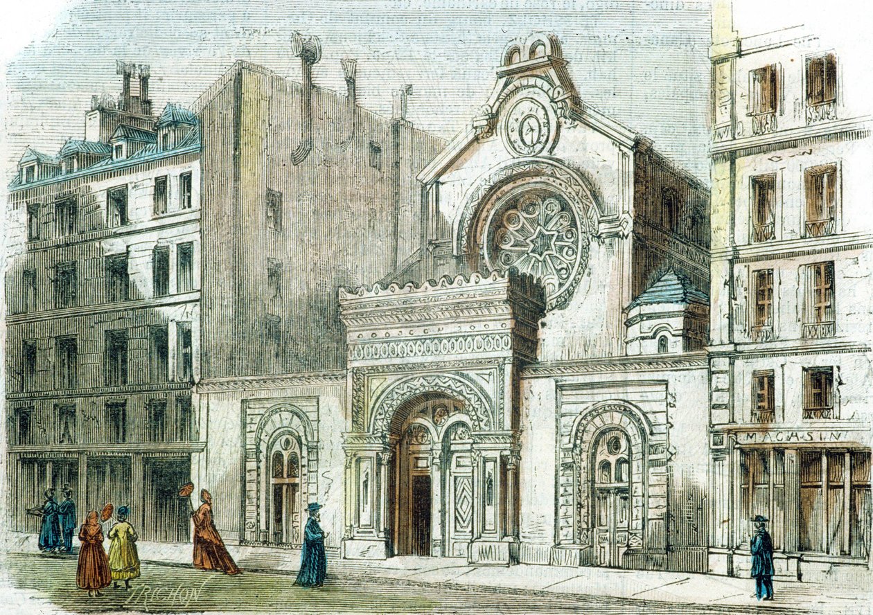Synagoga på Rue de la Victoire, Paris, ca 1880 (färgstick) av French School