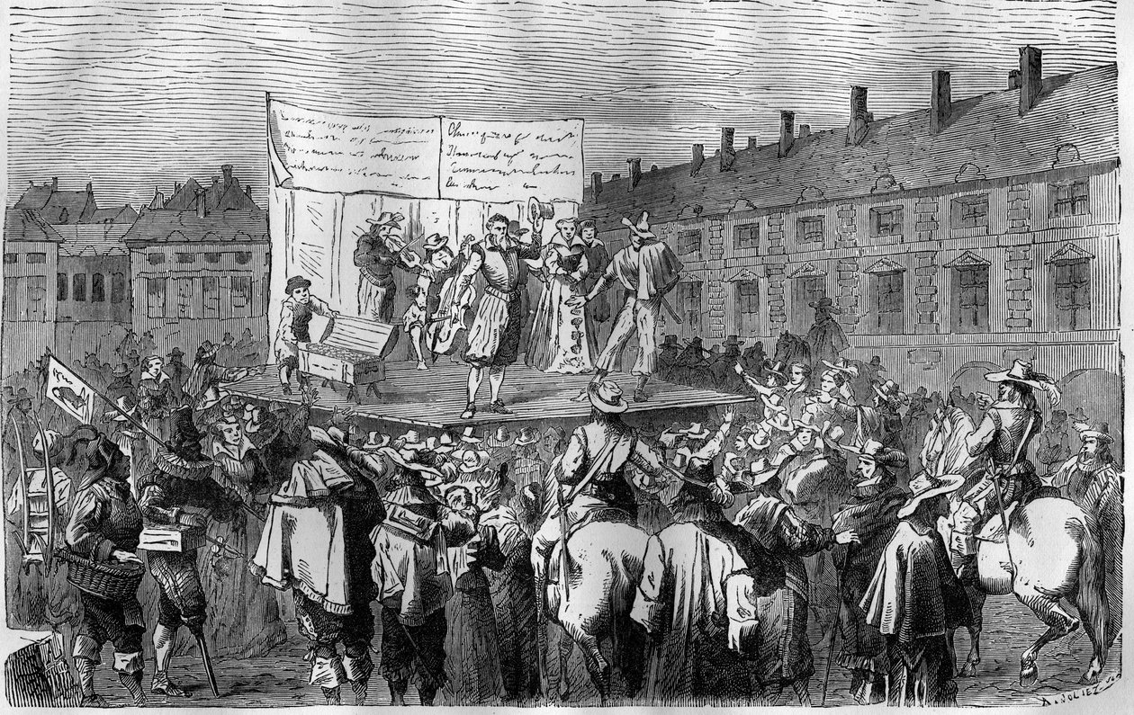 Tabarin-teatern på Place Dauphine i Paris på 1700-talet. av French School