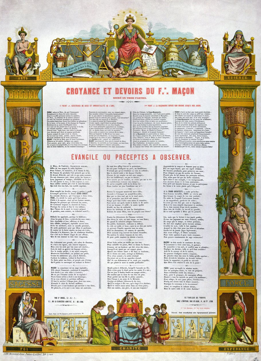 Table of Beliefs & Duties of a Freemason, 1800-talets andra hälft av French School