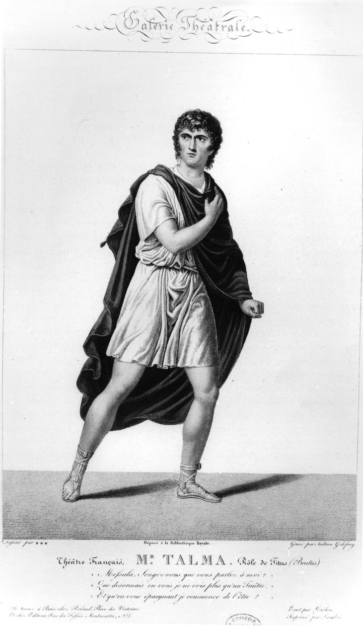 Talma i romersk kostym som Titus i en produktion i Paris 1793 av Voltaires tragedi, Brutus, 1812 av French School