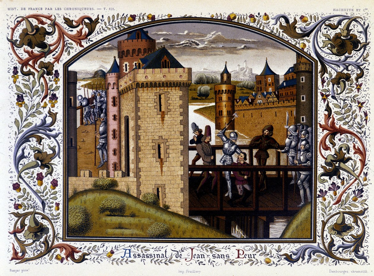 Tanguy du Chatel mördar Jean utan rädsla vid Montereau-bron av French School