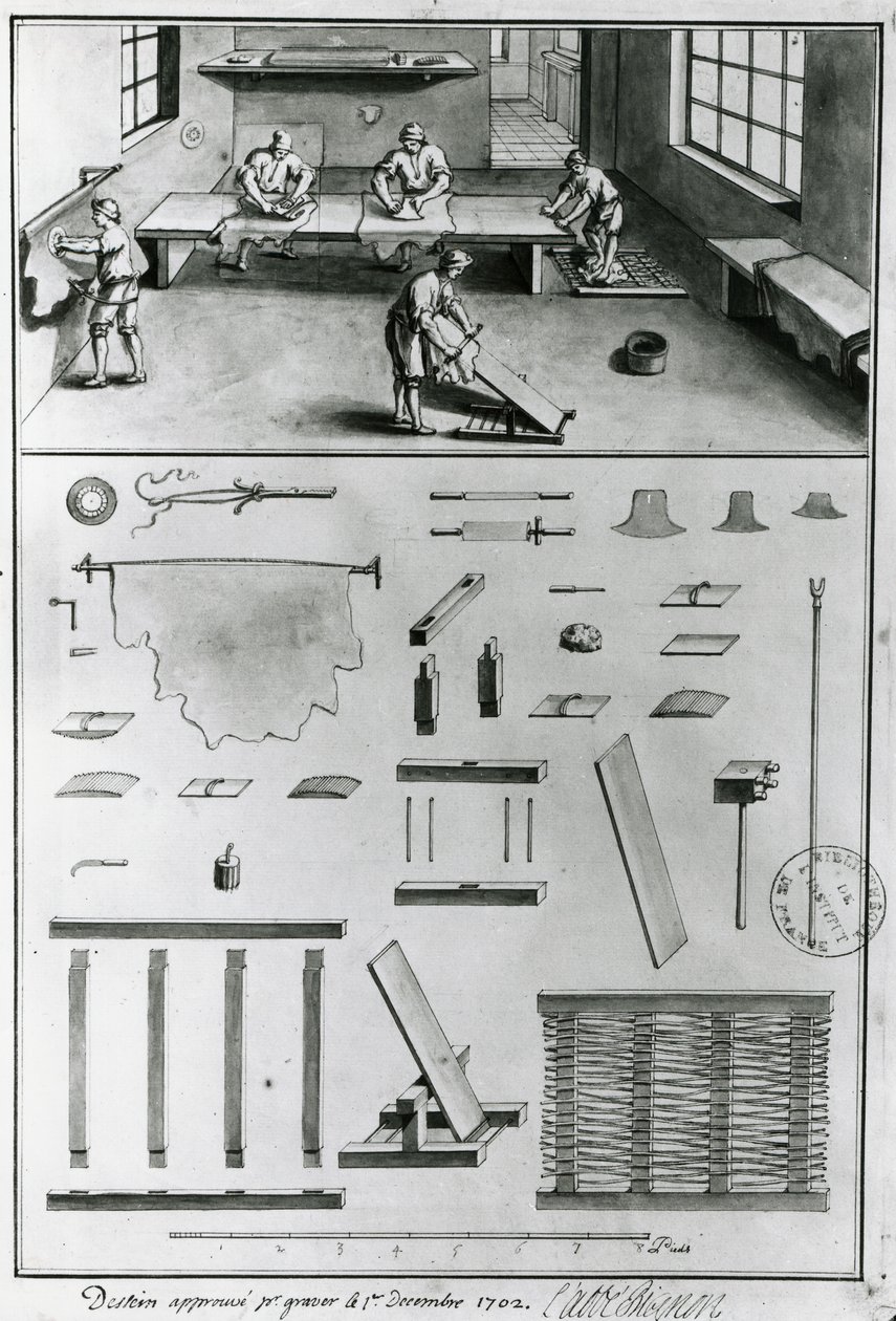 Tanners, från Descriptions of Arts & Crafts av Denis Diderot (1713-84), publicerad ca 1770 (s & w foto) av French School