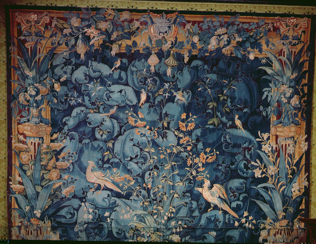 Gobeläng som föreställer fåglar och löv som föreställts i den nya världen (broderi) av French School