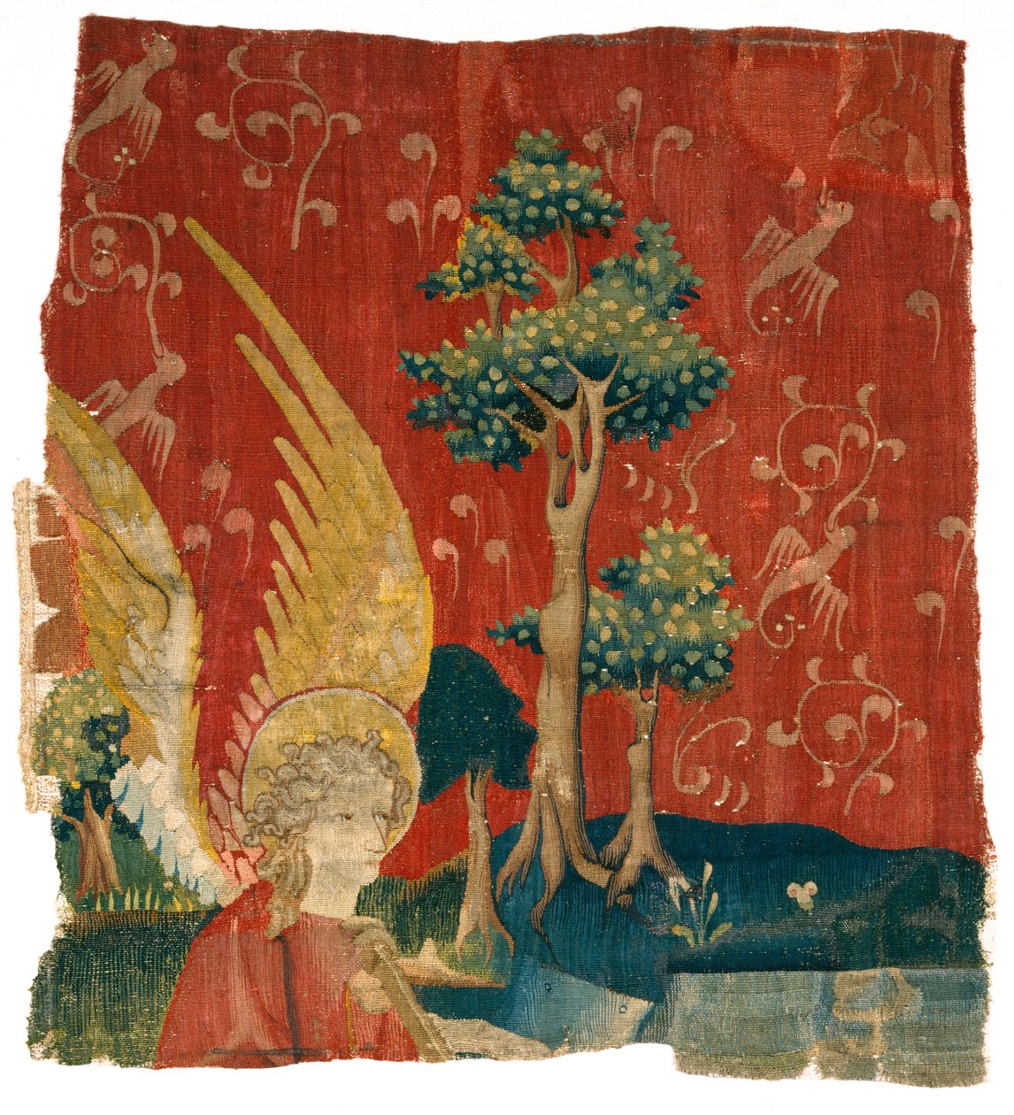 Gobelängfragment som föreställer en ängel i ett landskap, från Apocalypse of Angers, 3:e kvartalet av 1300-talet (ull) av French School
