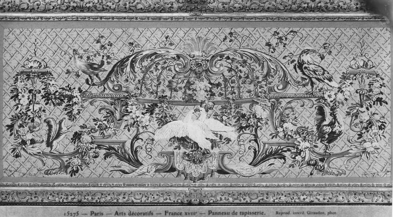 Gobeläng panel med fåglar och blommor av French School
