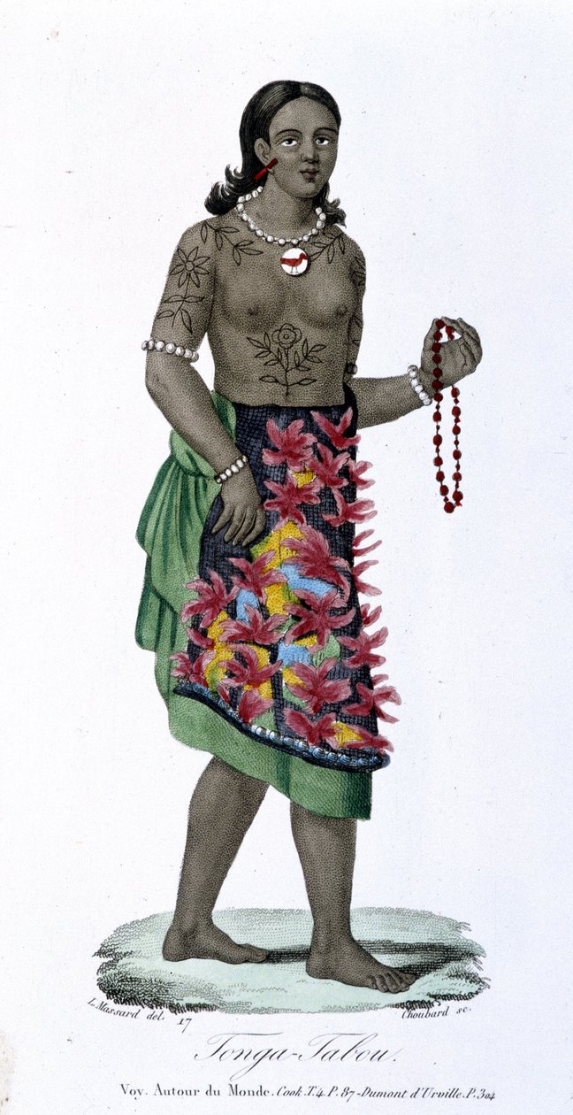 Tatuerad kvinna från Tonga-Tabou - i ""Bibliotheque Universelle des Voyages"" av Albert-Montémont, red. Armand-Aubrée, vol.17 av French School