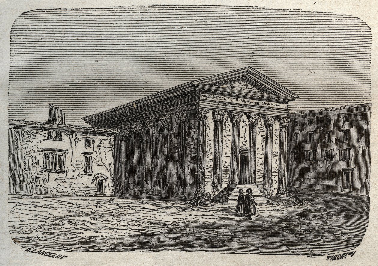 Augustus och Livies tempel i Wien, i det franska departementet Isere (romerskt tempel) - gravyr i "Histoire de France" av Victor Duruy (1811-1894) - 1882 av French School