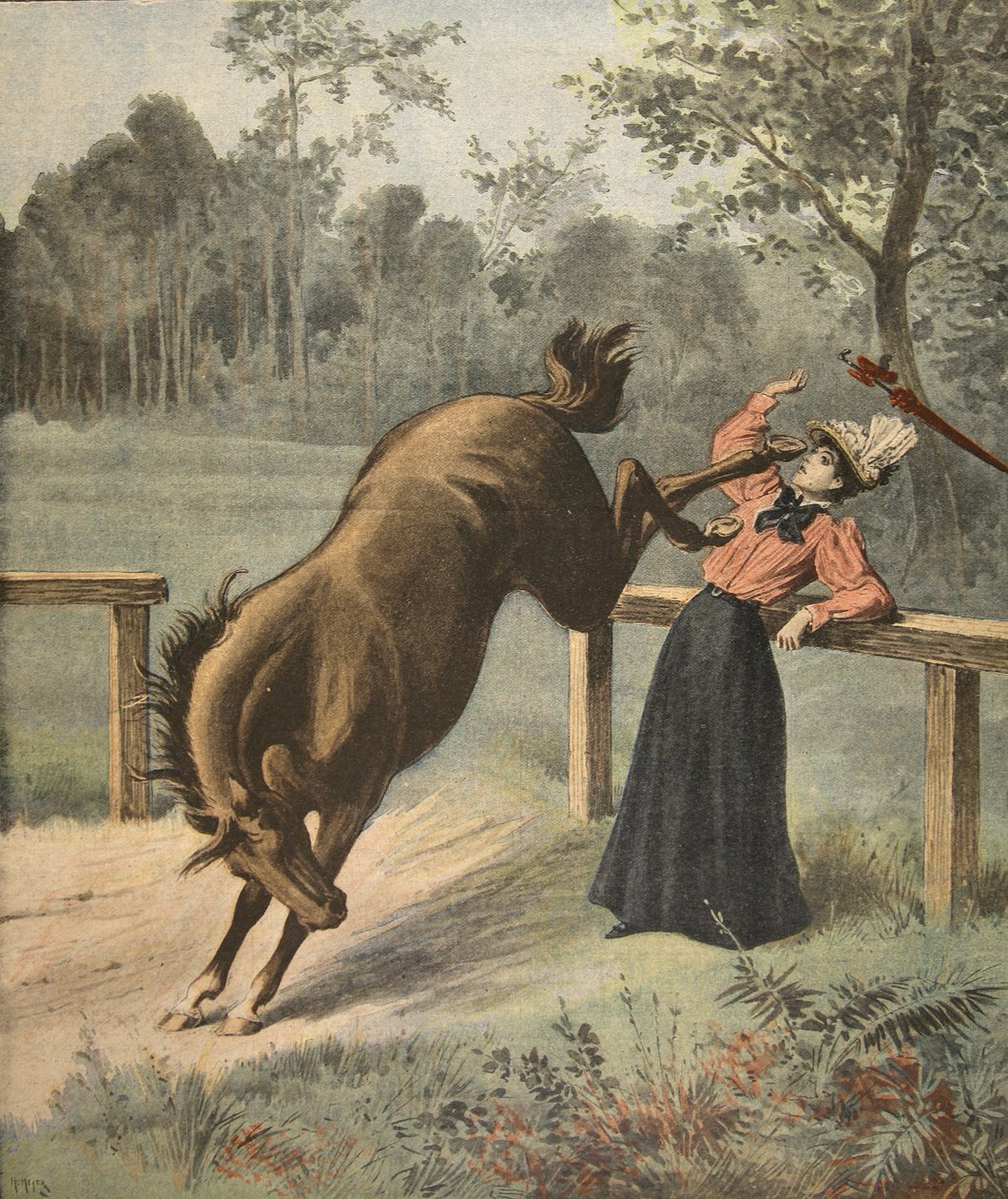 Fruktansvärd spark, illustration från Le Petit Journal: Supplement illustre, 3 juli 1898 av French School