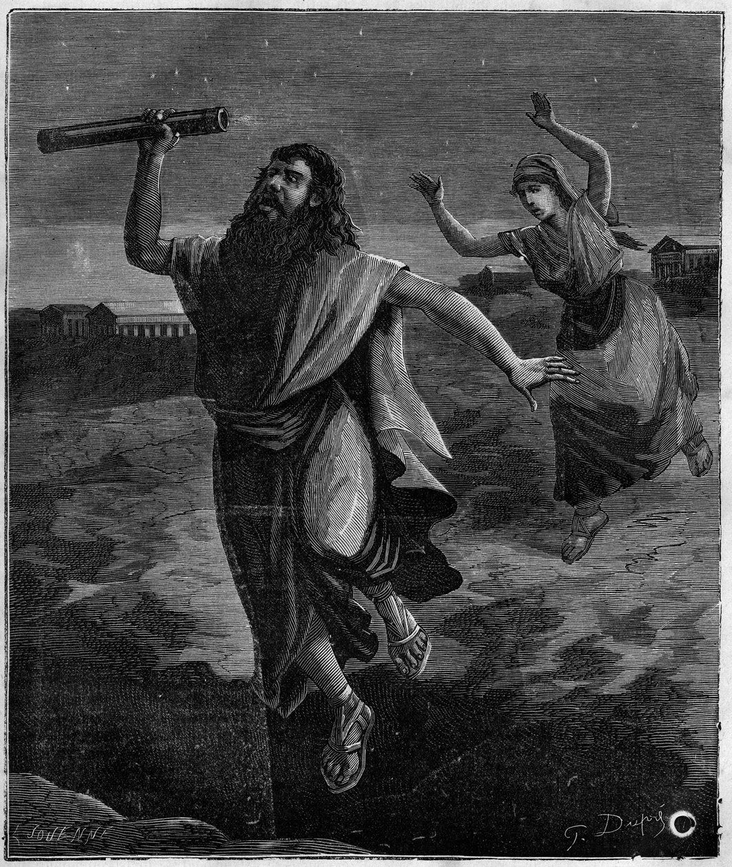 Thales of Miletus matematiker och grekisk filosof (625 f.Kr. - 546 f.Kr.): "Han såg inte en öppen grop under sina fötter och lät sig kylas"" av French School