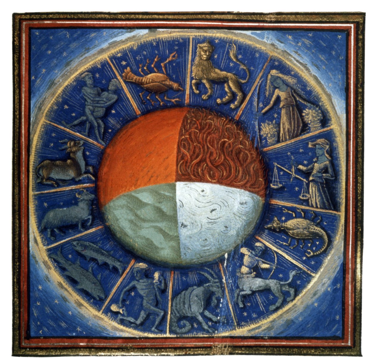 De fyra elementen och zodiaken, ca 1450 (miniatyr) av French School