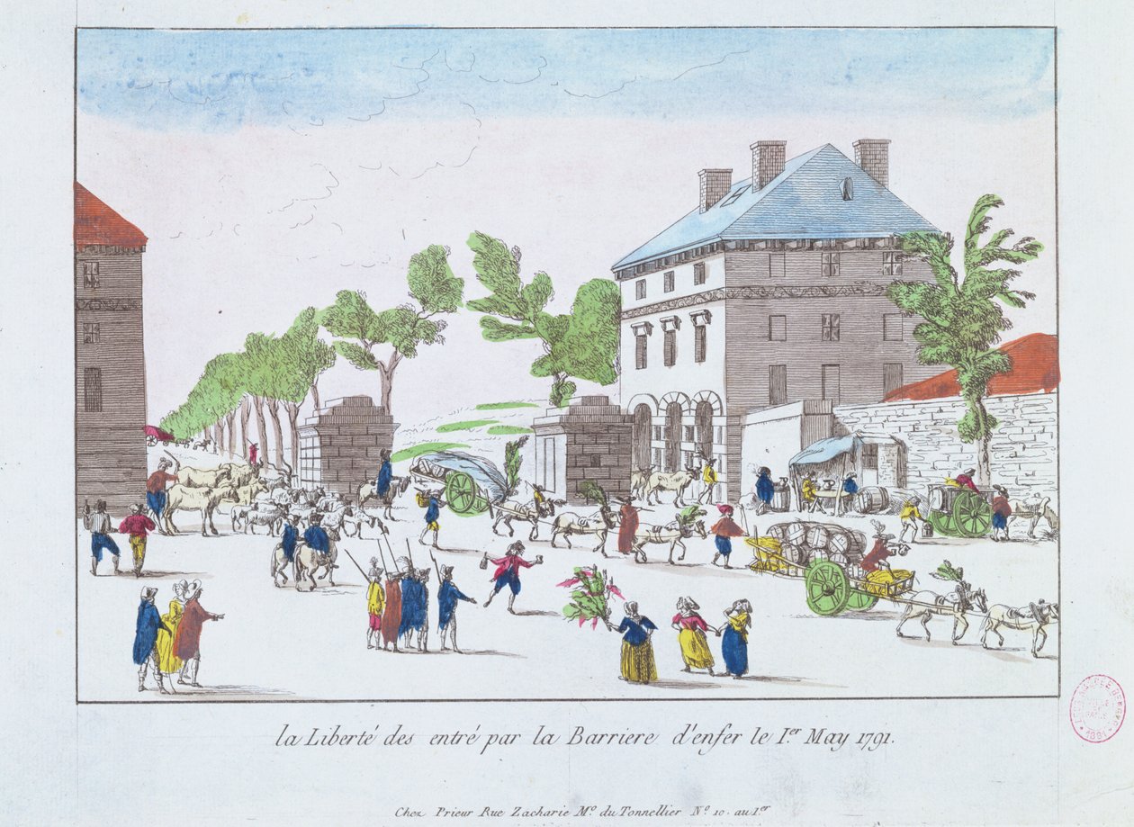 Avskaffandet av vägtullarna vid Barriere dEnfer, 1 maj 1791, Paris av French School
