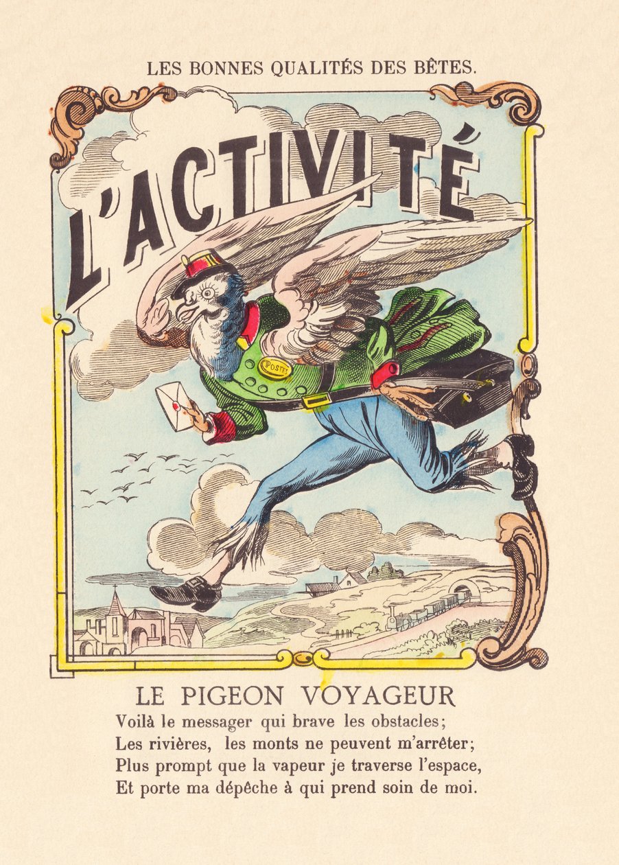 Aktiviteten. Passagerarduvan ca 1900 (Epinal print) av French School