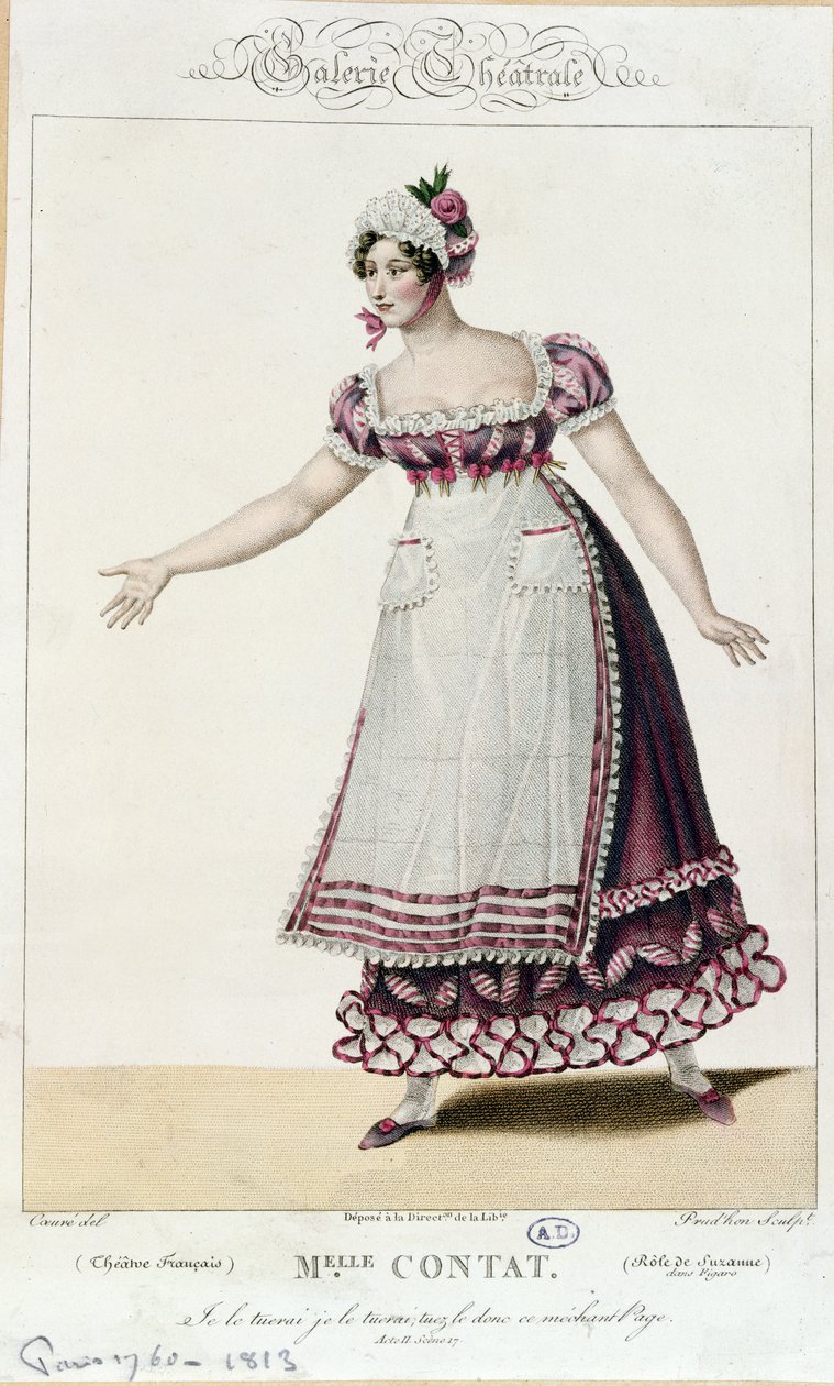 Skådespelerskan Mademoiselle Contat i rollen som Suzanne i Figaros äktenskap av Pierre Augustin Caron de Beaumarchais (1732-99) av French School