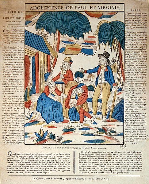 The Adolescence of Paul and Virginie (färgad gravyr) av French School