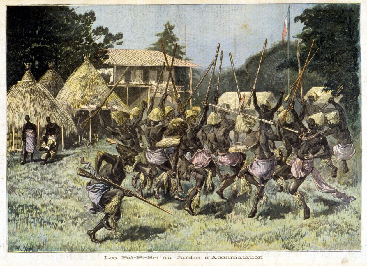 Afrikanerna Pai-Pi-Bri vid Acklimatiseringens trädgård - i "Le Petit Journal" av 1893-08-05 (gravyr) av French School