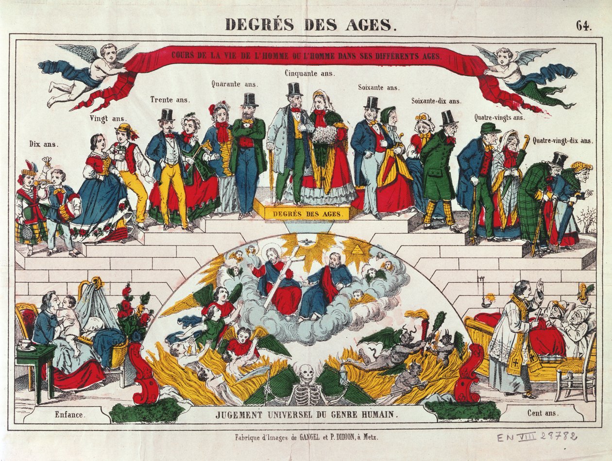 The Ages of Men and Women, Imagerie Gangel, Metz, mitten av 1800-talet av French School