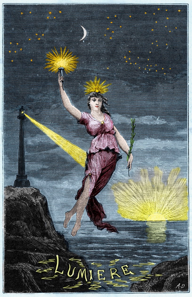 The Allegory of Light - Allegorie de la Lumiere - Gravyr i "Vetenskaper som är tillgängliga för alla - fysik och kemi" av Alexis Clerc - Slutet av 1800-talet - Privat samling av French School