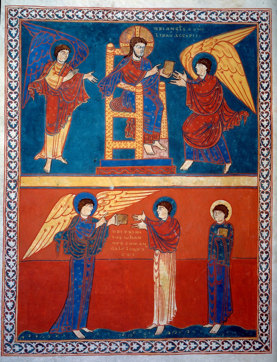 Ängeln tog emot Herrens bok och överlämnade den till Saint John Miniature från kommentarerna till "Uppenbarelsen enligt Johannes" skrivna 775 av munken Beatus av Liebana av French School