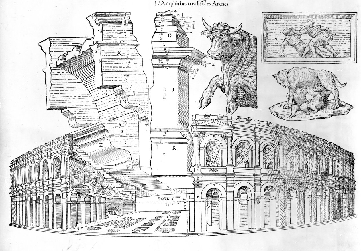 The Arena of Nimes, illustration från Discours historial de l