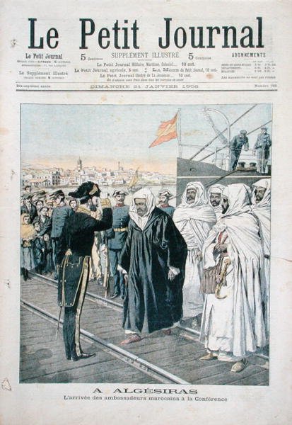 De marockanska ambassadörernas ankomst till den internationella konferensen i Algeciras 1906, omslag till Le Petit Journal, 21 januari 1906 av French School
