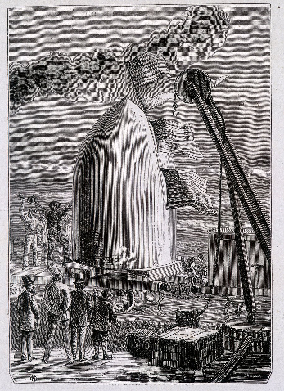 Projektilens ankomst till Stone-Hill - i "From Earth to Moon" av Jules Verne av French School