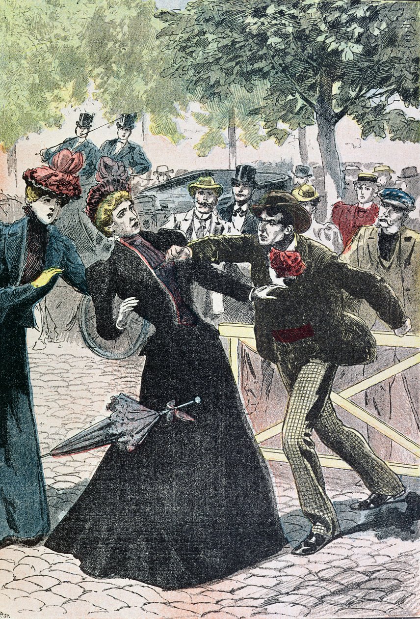 Mordet på Elizabeth (1837-98) Kejsarinna av Österrike av Luccheni, 10 september 1898, illustration från Le Pelerin, 1898 (färgstick) av French School