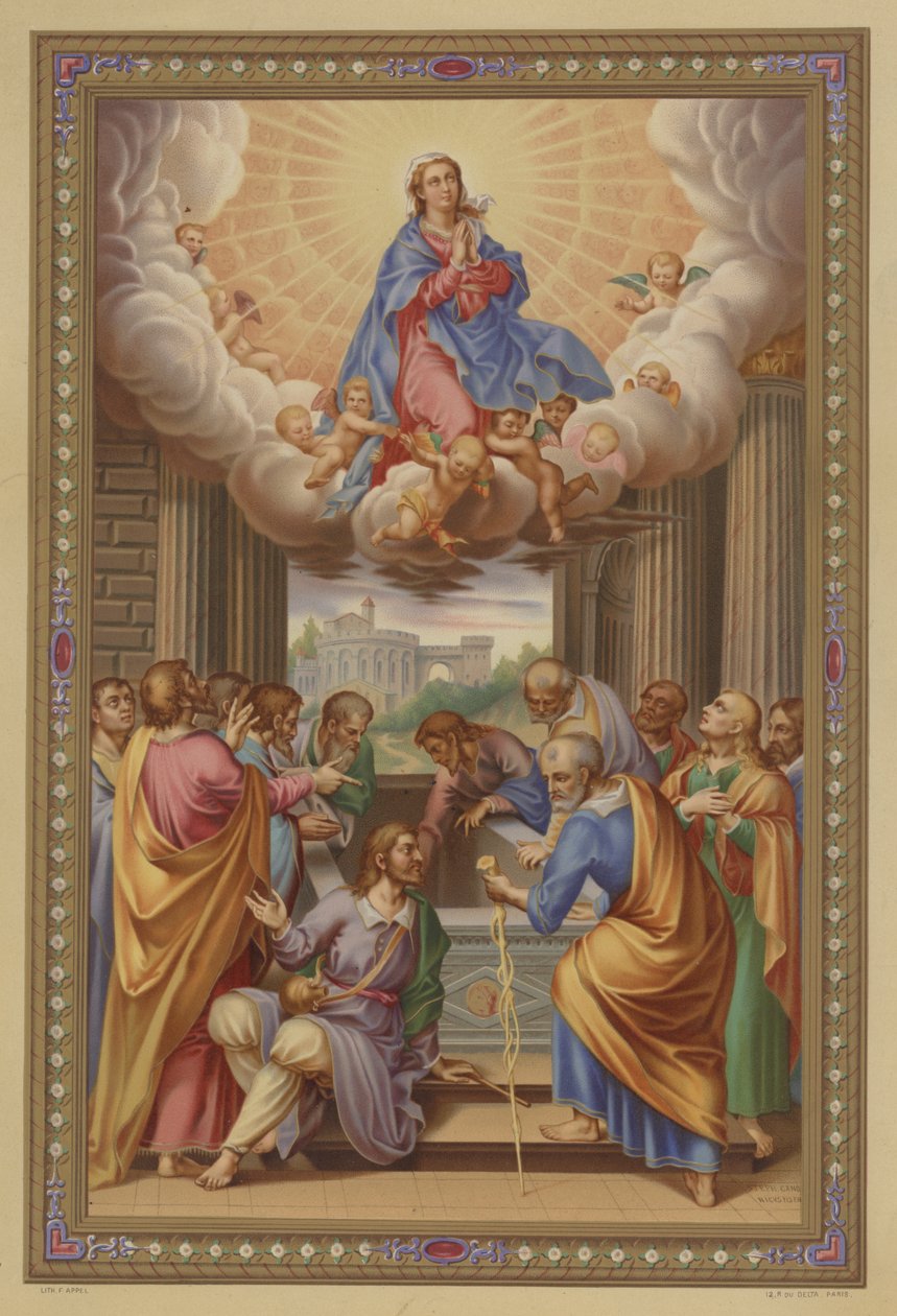 Marias himmelsfärd (chromolitho) av French School
